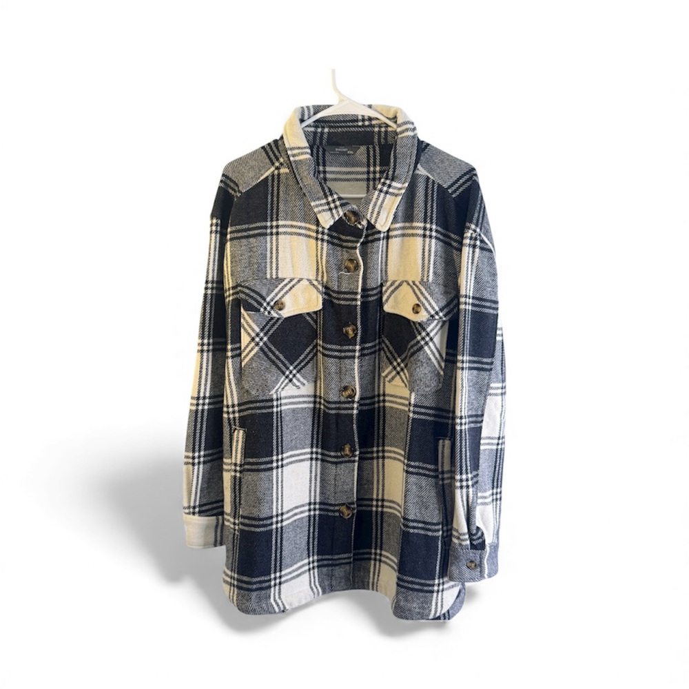 Stylish Navy and Cream Plaid Women's Button Down Shirt